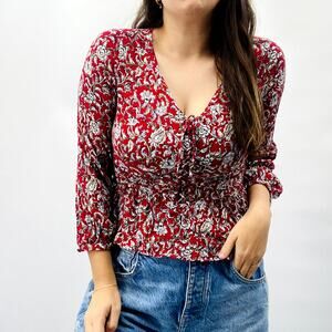 Anthropologie 6 feather & bone red floral blouse